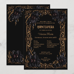 Convite Quinceanera Halloween Gótico Orquídeas Pre