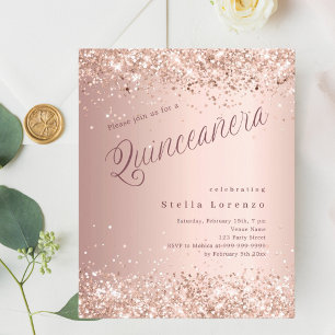 Convite Quinceanera moderno de escrita rosa gold
