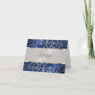 Convite Quinceanera Navy Blue and Silver Filigree Swirls