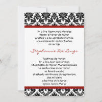 Convite Quinceanera para Crimson Red Damask 5x7