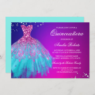 Convite Quinceanera Para O Vestido De Teal Rosa