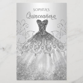 Convite Quinceañera para Vestido de Silver Sparkle