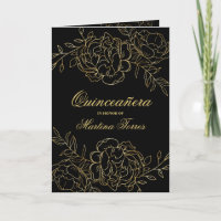 Quinceanera Preto e Dourado Floral Fino