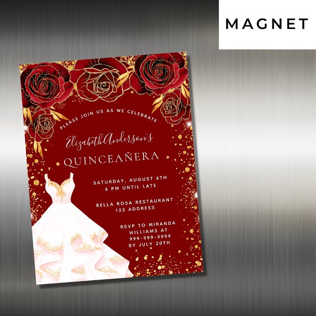 Convite Quinceanera Red Gold, luxo (Criador carregado)