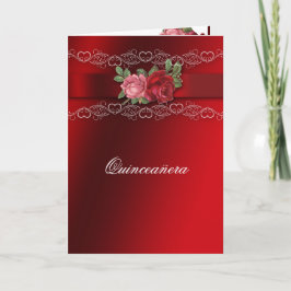 Convite Quinceanera Red Pink Roses Red Satin