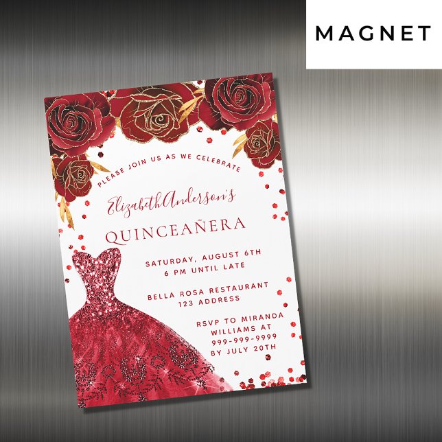 Convite Quinceanera Red White rosa luxo (Criador carregado)