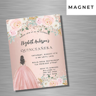 Convite Quinceanera rosa dourada flores de luxo