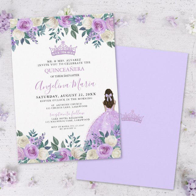 Convite Quinceanera Rosas Florais Roxas (Floral Roses Purple Quinceanera Invitation)