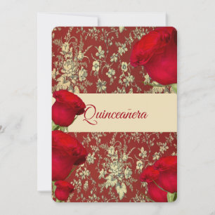 Convite Quinceanera, Rosas vermelhas, Personalizad