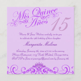 Convite Quinceanera Roxo Princesa Tiara
