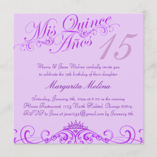 Convite Quinceanera Roxo Princesa Tiara