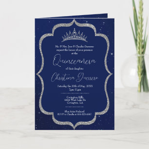 Convite Quinceanera Royal Blue e Silver Starry Night