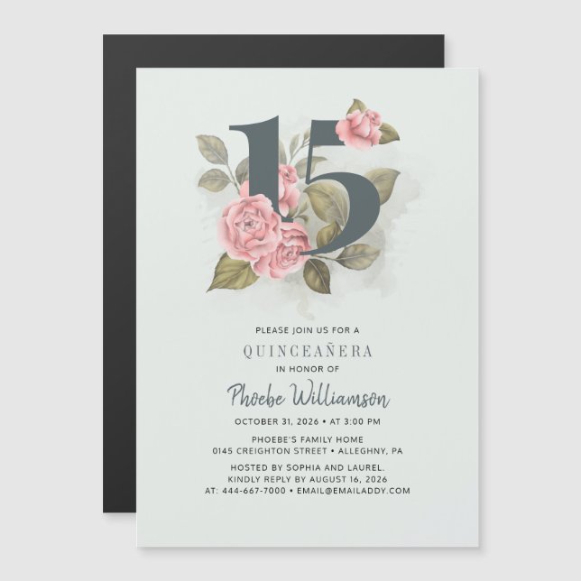 Convite Quinceanera Rustic Floral 15 Birthday (Frente/Verso)