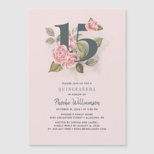 Convite Quinceanera Rustic Floral 15 Birthday (Frente)