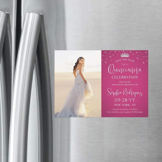 Convite Quinceañera Salve a Data Foto Fuschia Rosa (Criador carregado)