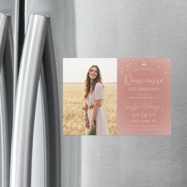 Convite Quinceañera Salve a data Foto Rosa Dourada Sparkle (Criador carregado)
