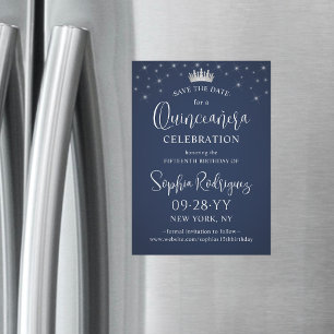 Convite Quinceañera Salve o Dia Elegante Azul-Navy