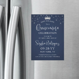 Convite Quinceañera Save the Date Elegant Navy Blue