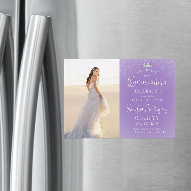 Convite Quinceañera Save the Date Photo Lilac Purple Stars (Criador carregado)