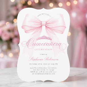 Convite Quinceañera Tiara com Laço Rosa