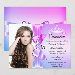 Convite Quinceanera Tiara de Arco de Diamante Rosa