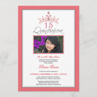 Convite Quinceanera Tiara Joia Rosa (rosa)