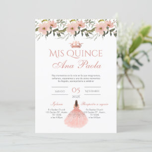 Convite Quinceñera em língua espanhola, de cor ros