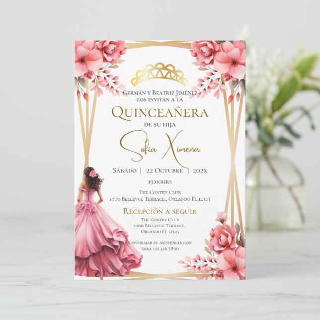 Convite Quincenera para Boho Espanhol (Em pé/Frente)