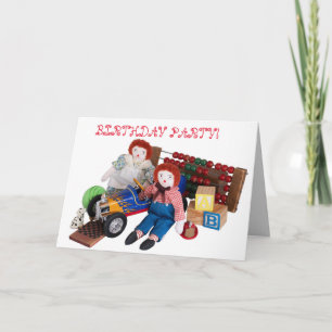 Convite Raggedy Ann Andy brinquedos garotinha criança de a