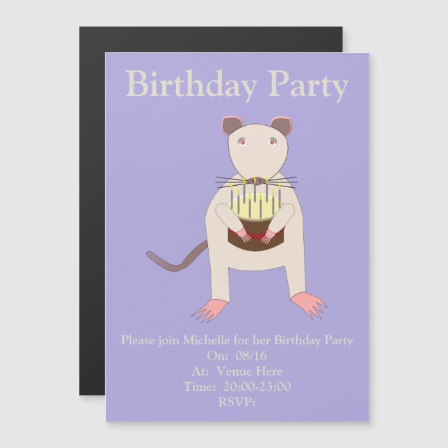 Convite Rato Siamês com Bolo de Aniversário Personalizado (Frente/Verso)