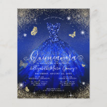 Convite Real Azul Dourado para o Palhaço Quinceane