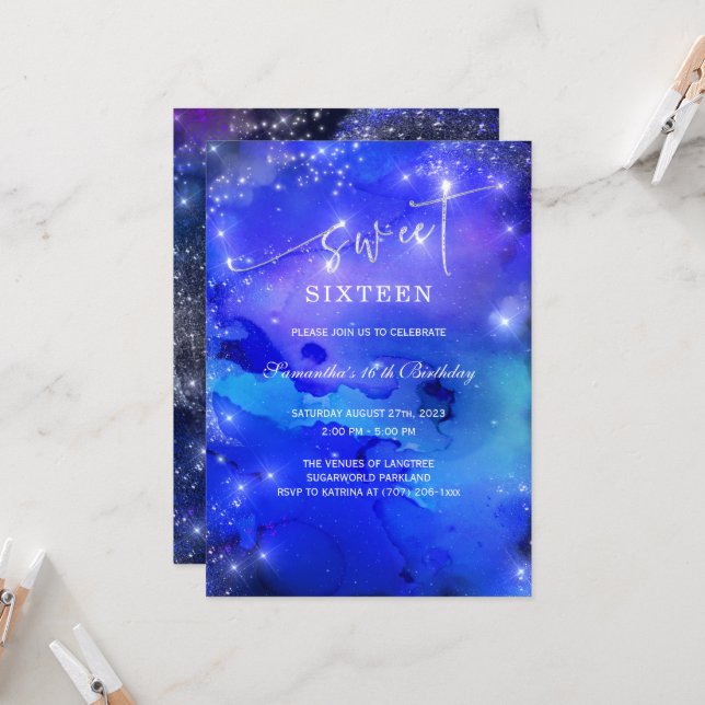 Convite Real Azul e Prata Doce Dezesseis (Frente/Verso In Situ)