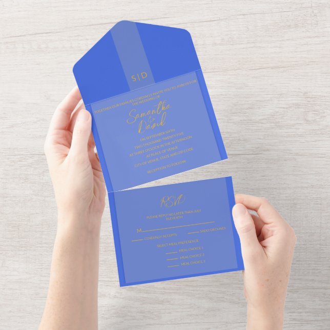Convite Real Azul Tudo em Um Casamento (Aba destacável)