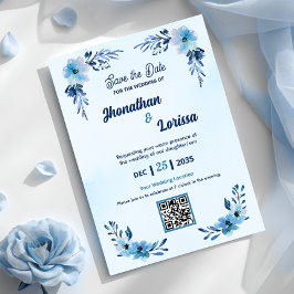 Convite Real Blue Floral para Casamento por Aquare