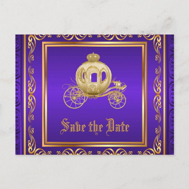 Convite Real Carruagem de Ouro Roxo para Salvar a  (Frente)