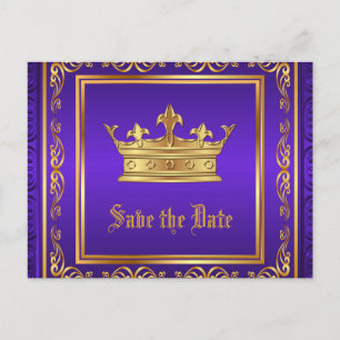 Convite Real Coroa de Ouro Roxo para Salvar a Data