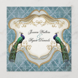 Convite real do casamento do azul de pavão