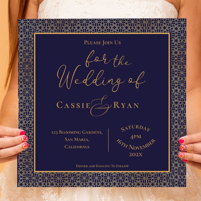 Convite Real Elegante Azul e Dourado Casamento (Royal Elegant Blue and Gold Wedding invitation)