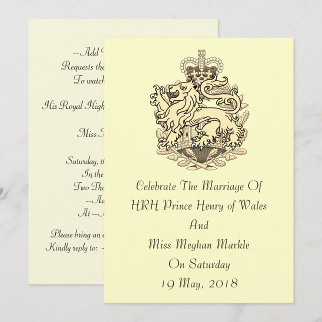 Convite real elegante de Harry & de casamento de (Frente/Verso)