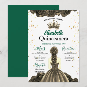 Convite Real Esmeralda Verde Rosa Quinceañera