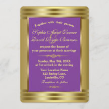 Convite Real para Casamento Roxo e Dourado