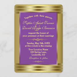 Convite Real para Casamento Roxo e Dourado