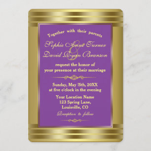 Convite Real para Casamento Roxo e Dourado