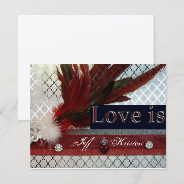 Convite Real para Casamento Vermelho e Prata (Frente/Verso)