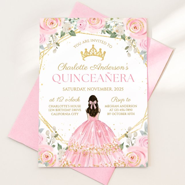 Convite Real Rosa Quinceañera Mis Quince (Criador carregado)