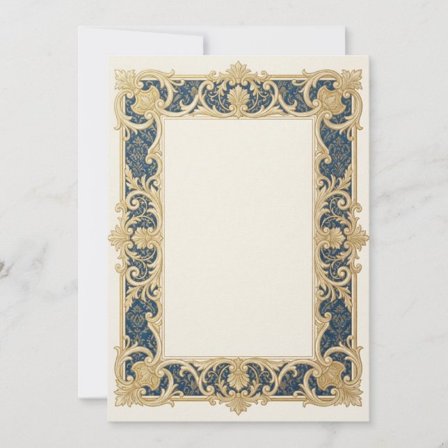 Convite Rebuscado Dourado Azul Real (Frente)