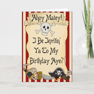 Convite Red Ahoy Matey Pirate Birthday Invites