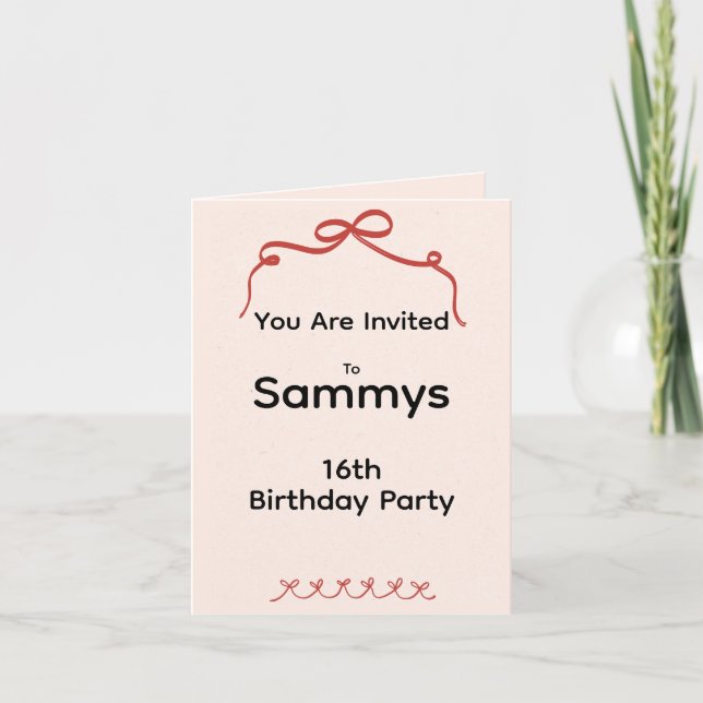 Convite Red Bow Folded Party Invitation (Frente)