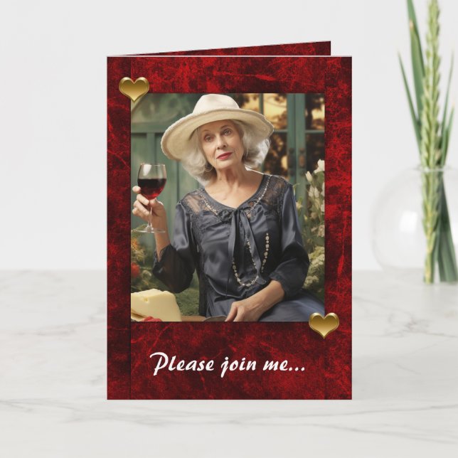 Convite Red Holiday Hearts com porta de fotos (Frente)