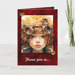 Convite Red Holiday Hearts com porta de fotos